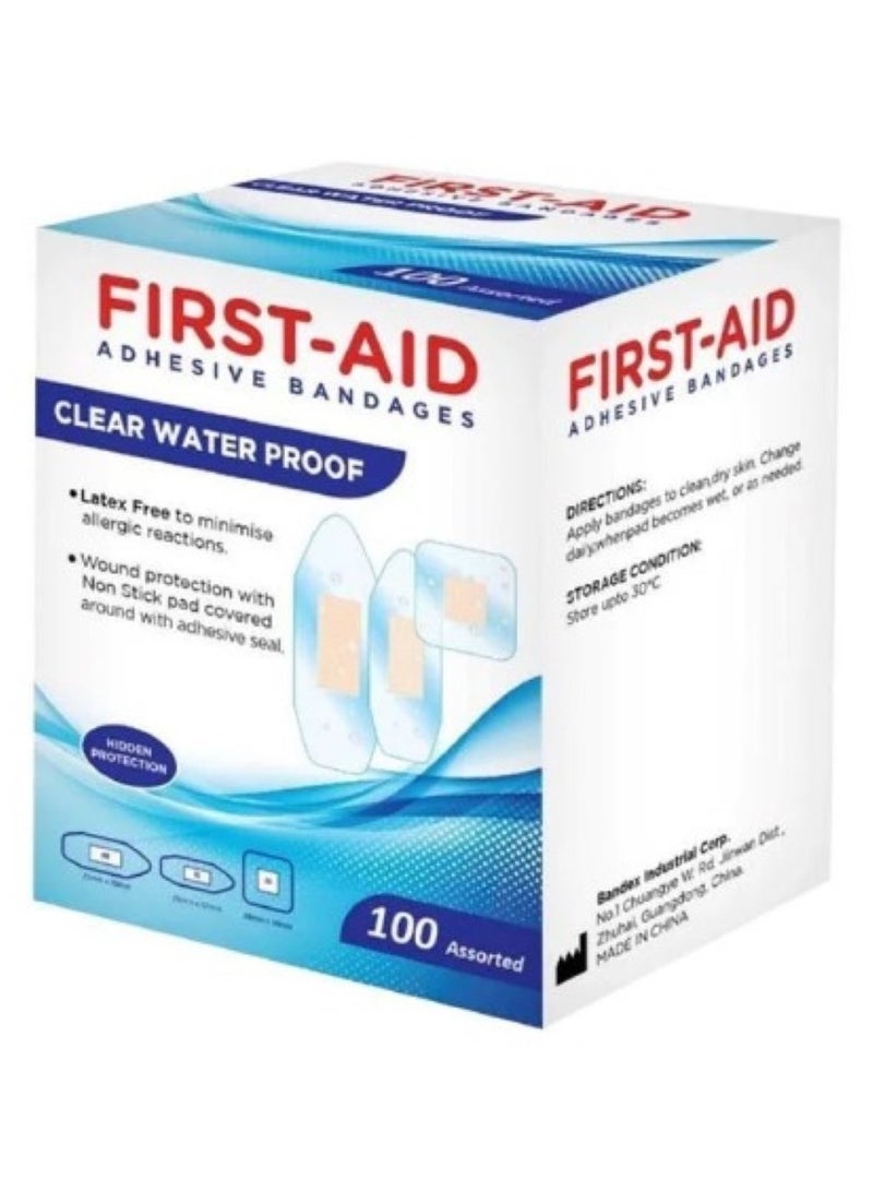 CLEAR WATER PROOF BANDAGES ASSORTED 100'S: