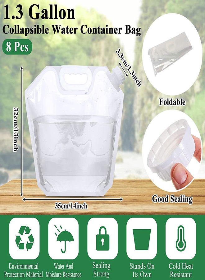 Camping Collapsible Water Bag 1.3 Gallon Emergency Water Jug Container Bag Food Grade Clear Plastic Storage Jug for Sport Camping Riding Mountaineer Hiking Emergency Water Storage (2Pcs)