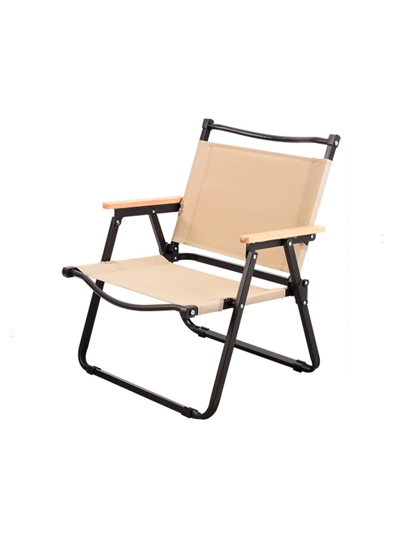 Camping Chair Folding Chair Beach Picnic Seat Portable Fishing Chair Black Oxford Cloth Outdoor Chair Garden Chair(Khaki)