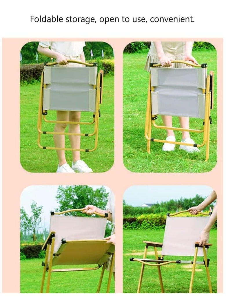 Camping Chair Folding Chair Beach Picnic Seat Portable Fishing Chair Black Oxford Cloth Outdoor Chair Garden Chair(Khaki)