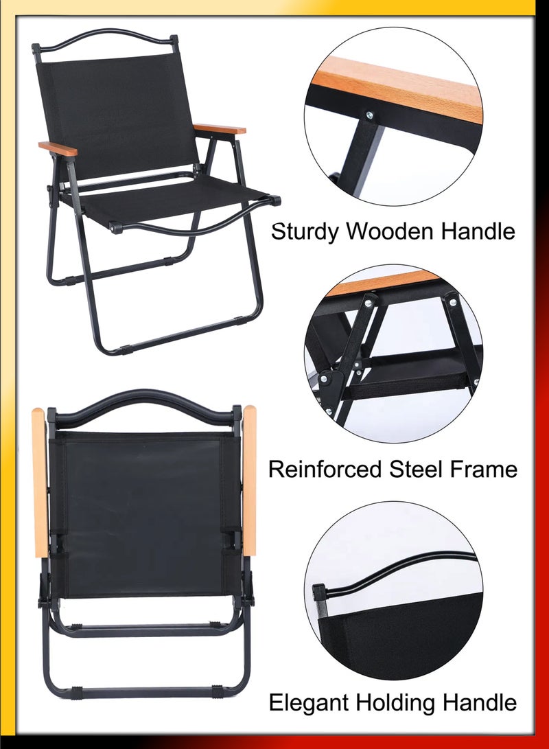 Foldable Outdoor Camping Chair With Wooden Armrests Design Folding Beach Chair For Camping Picnics Fishing Patio Garden Lawn Backyard BBQ Pool Side Party Relaxation Portable Seating Furniture Solution
