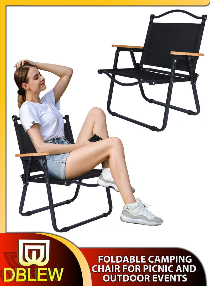 Foldable Outdoor Camping Chair With Wooden Armrests Design Folding Beach Chair For Camping Picnics Fishing Patio Garden Lawn Backyard BBQ Pool Side Party Relaxation Portable Seating Furniture Solution