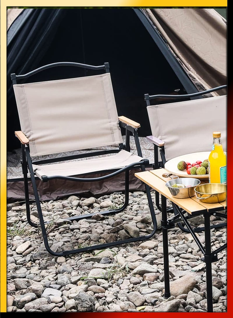 Foldable Outdoor Camping Chair With Wooden Armrests Design Folding Beach Chair For Camping Picnics Fishing Patio Garden Lawn Backyard BBQ Pool Side Party Relaxation Portable Seating Furniture Solution