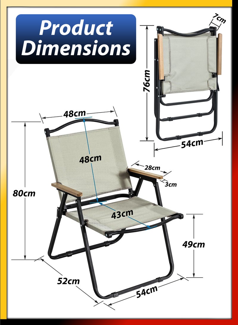 Foldable Outdoor Camping Chair With Wooden Armrests Design Folding Beach Chair For Camping Picnics Fishing Patio Garden Lawn Backyard BBQ Pool Side Party Relaxation Portable Seating Furniture Solution
