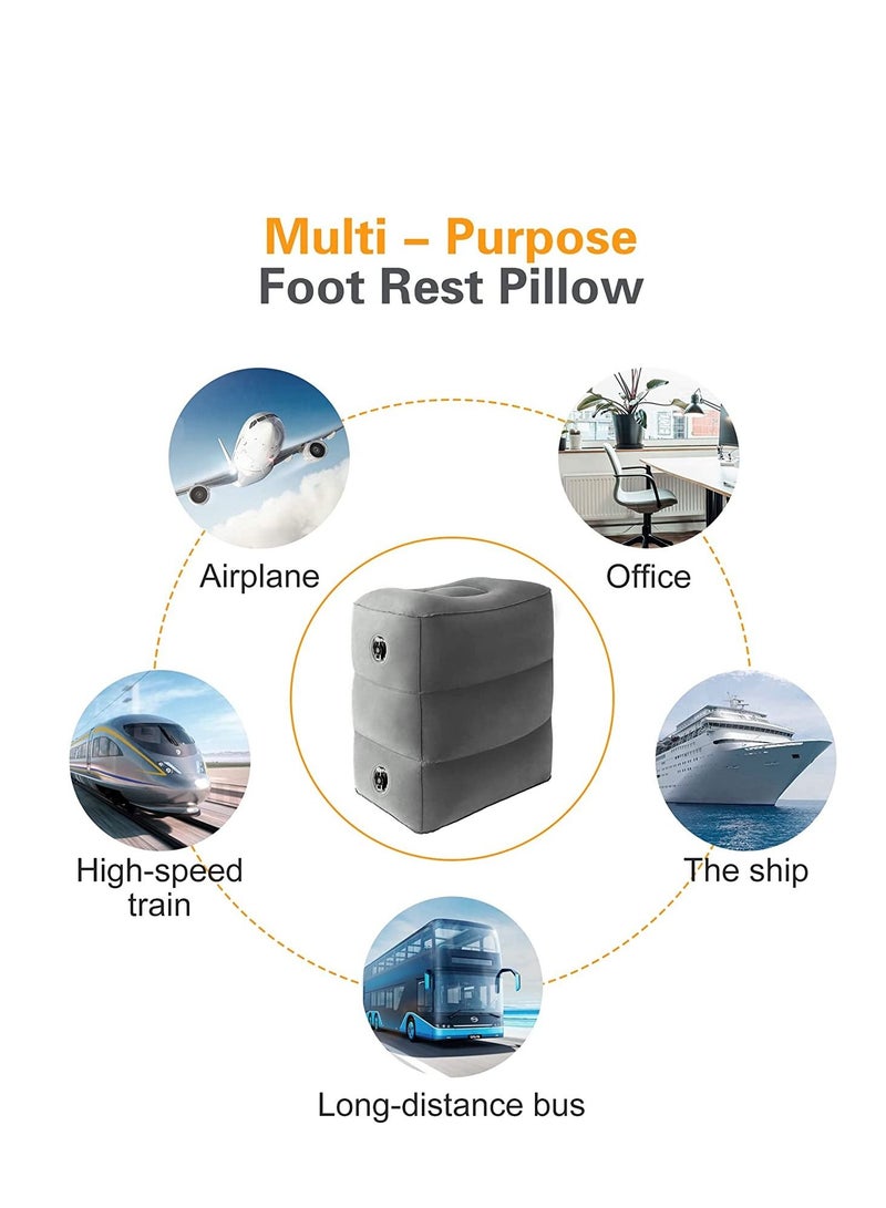 Inflatable Foot Rest Pillow for Travel, Kids/ Adults Airplane Travel Pillow-Adjustable Height Cushions, for Kids to Sleep While Traveling, Suitable for Office, Home and Any Travel (Dark Grey)