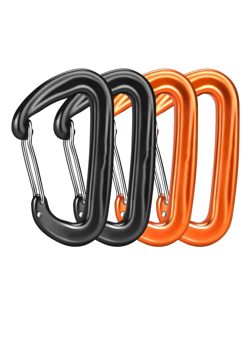 Carabiner Clips, 4 Pack, 12KN (2697 lbs) Heavy Duty Caribeaners for Camping, Hiking, Outdoor and Gym etc, Small Carabiners for Dog Leash and Harness, Black and Orange