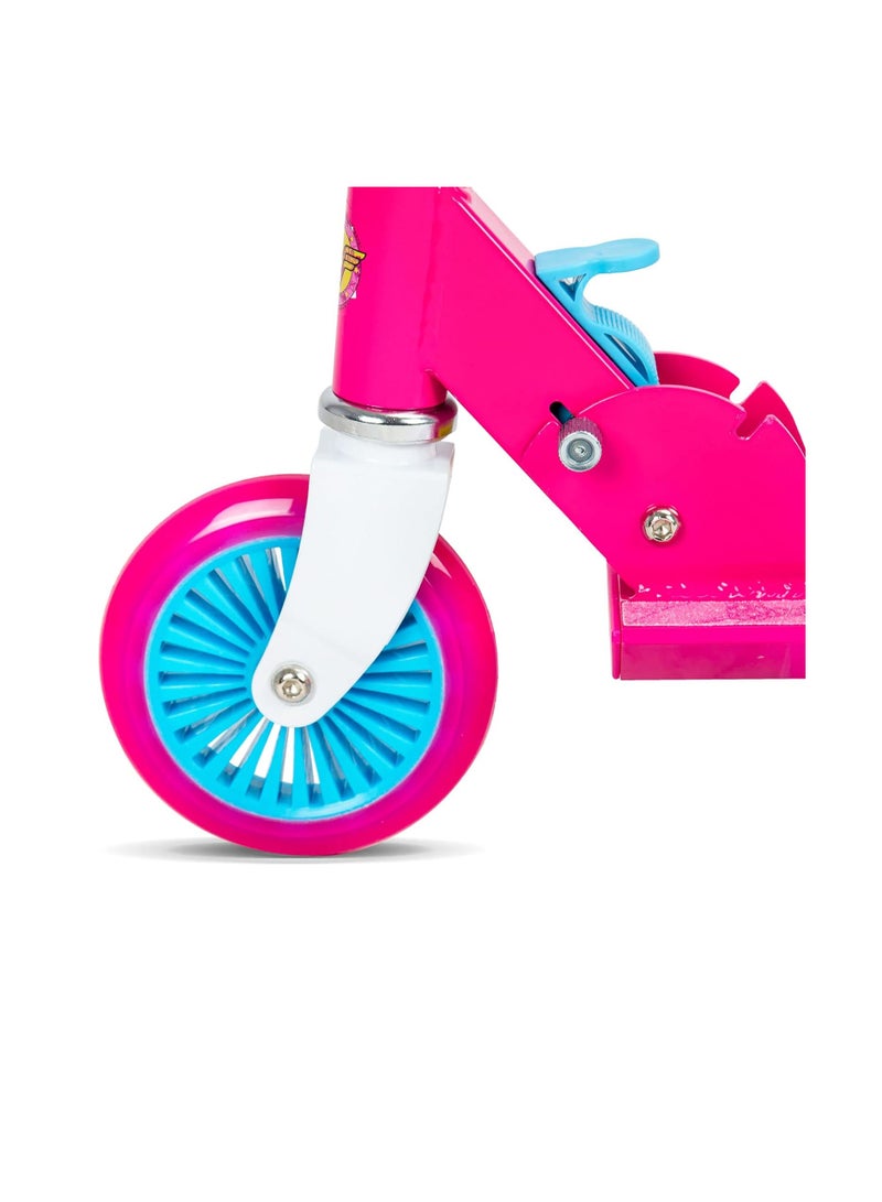 Wonder Woman Scooter 2-Wheel Children Kids Scooters for Ages 3, 4, 5 & 6 Adjustable Handlebars Foldable Kick scooters Advanced Technology Increased Control Stability Pink 120mm