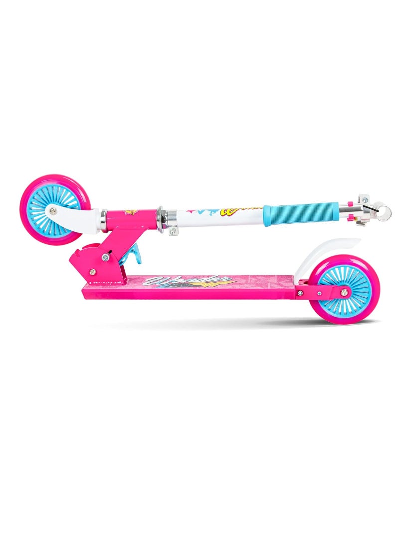 Wonder Woman Scooter 2-Wheel Children Kids Scooters for Ages 3, 4, 5 & 6 Adjustable Handlebars Foldable Kick scooters Advanced Technology Increased Control Stability Pink 120mm