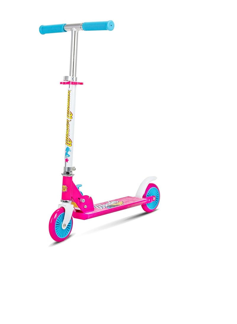 Wonder Woman Scooter 2-Wheel Children Kids Scooters for Ages 3, 4, 5 & 6 Adjustable Handlebars Foldable Kick scooters Advanced Technology Increased Control Stability Pink 120mm