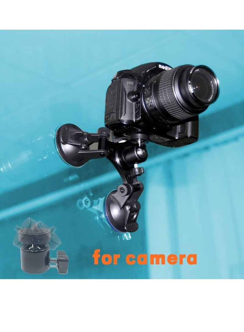 Triple Suction Cup Mount Holder, Action Camera Car Windshield Mount, with 1/4 Threaded Head 360 Degree Tripod Ball and Screw, Compatible Gopro, DJI OSMO Akaso