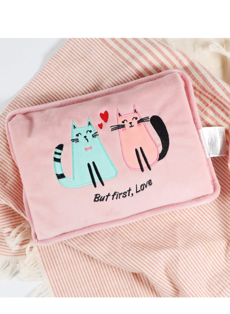 Love Cat Electric Hot Water Bottle with Soft Cover Rechargable Hot Water Bag for Pain Relief