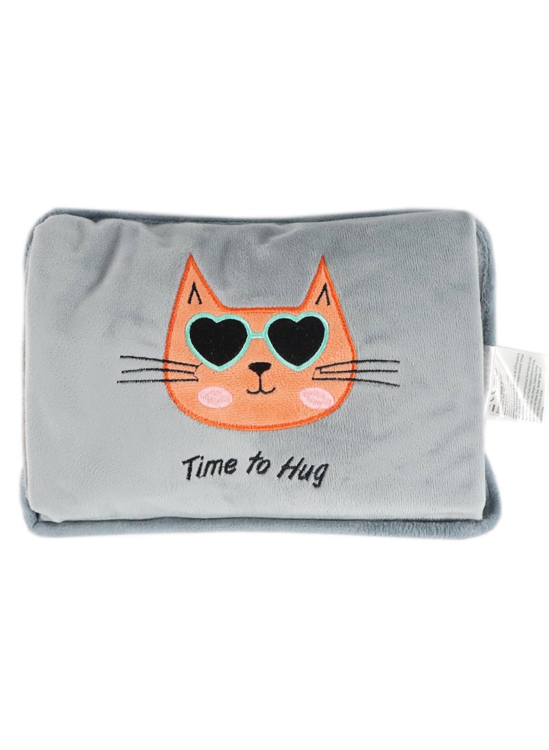 Huggy Cat Electric Hot Water Bottle with Soft Cover Rechargable Hot Water Bag for Pain Relief