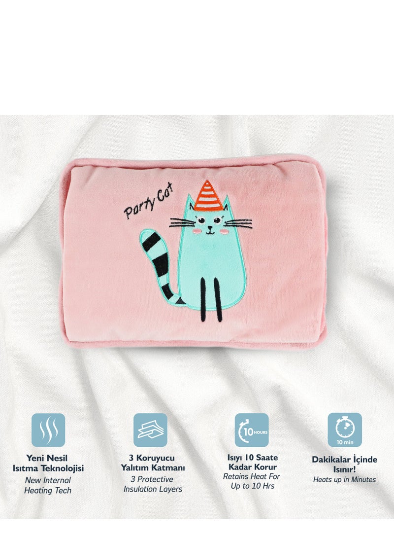 Party Cat Electric Hot Water Bottle with Soft Cover Rechargable Hot Water Bag for Pain Relief