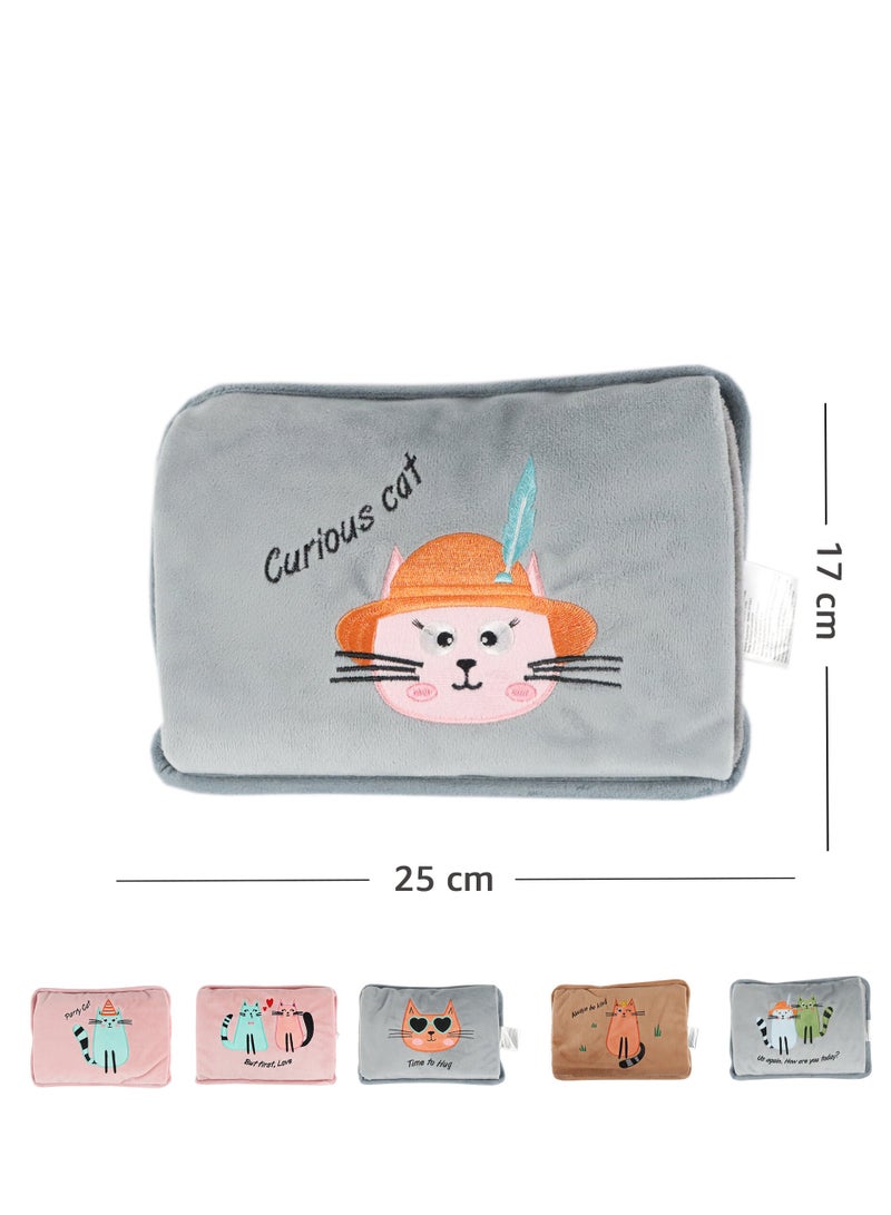 Curious Cat Electric Hot Water Bottle with Soft Cover Rechargable Hot Water Bag for Pain Relief