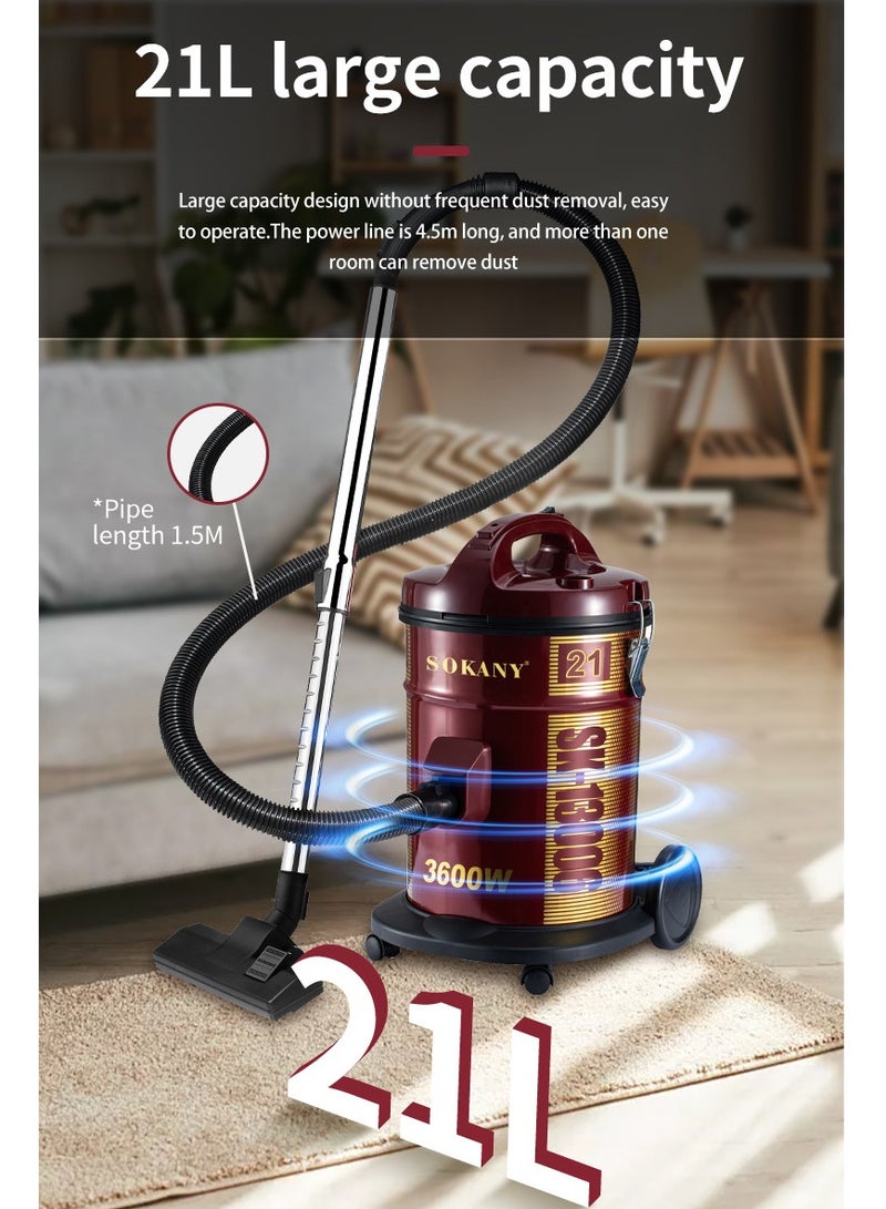 Canister Vacuum Cleaner 3600W 21 l 3600W, SK-13006 Maroon Red