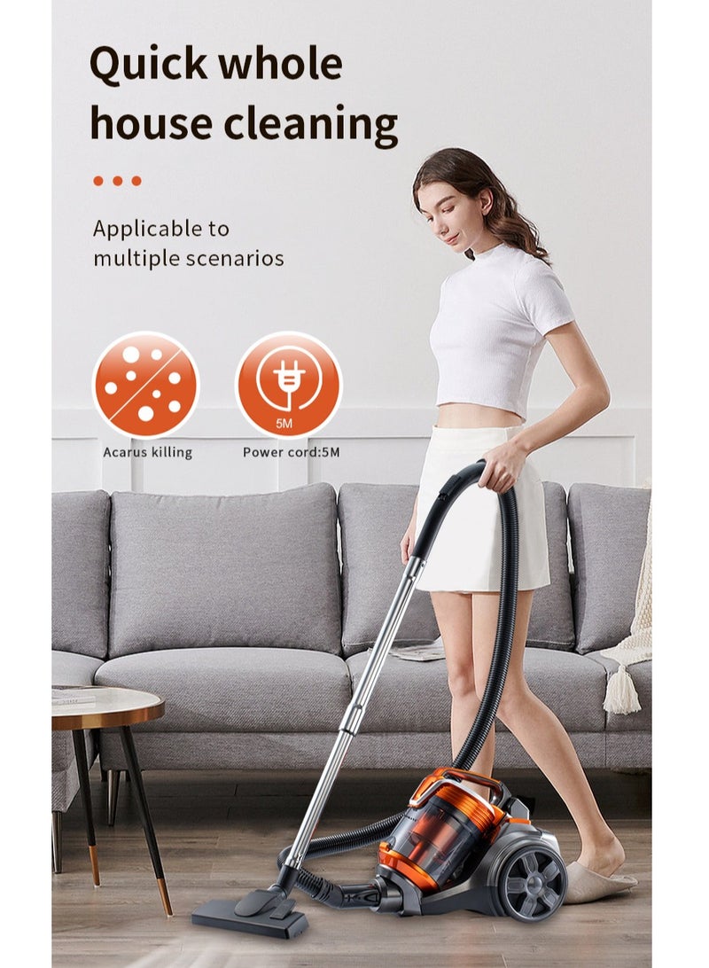 Multi-cyclonic Bagless Corded Canister Vacuum Cleaner with 6 Stage Filtration 3600W Max Power 3.5L 15 kpa Suction Power Orange