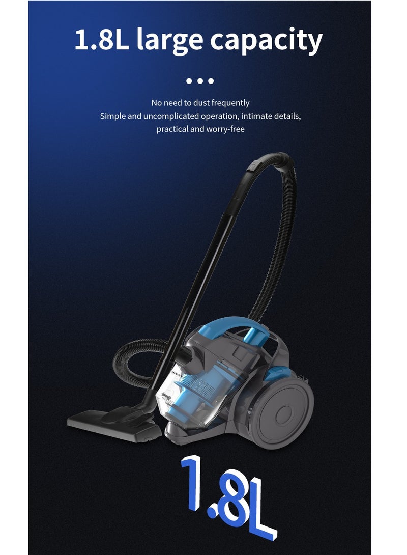 Multi-cyclonic Bagless Corded Canister Vacuum Cleaner with 6 Stage Filtration 2000W Max Power 1.8L 15 kpa Suction Power Blue