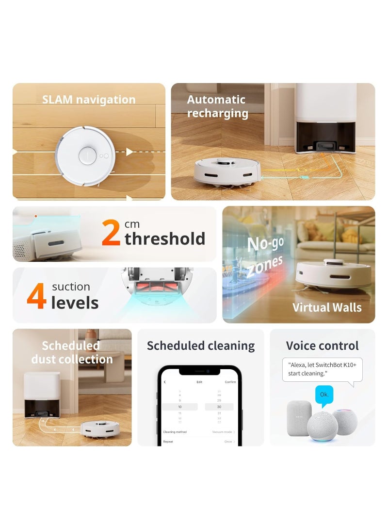 Mini Robot Vacuum K10+ mini with Self-Empty Base for 70-Day of Cleaning, LiDAR Navigation, Smart Mapping, 2500Pa Suction, 48dB Ultra Quiet, 150Mins Max, Compatible with voice control, 2.4G WiFi Connected
