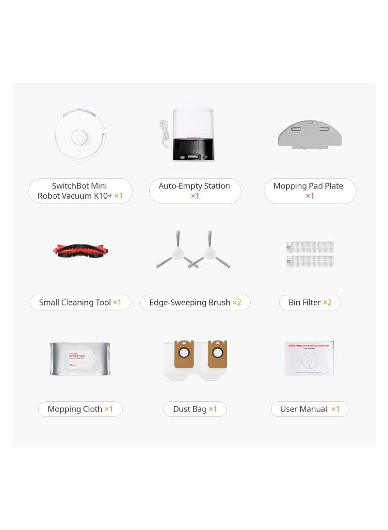 Mini Robot Vacuum K10+ mini with Self-Empty Base for 70-Day of Cleaning, LiDAR Navigation, Smart Mapping, 2500Pa Suction, 48dB Ultra Quiet, 150Mins Max, Compatible with voice control, 2.4G WiFi Connected