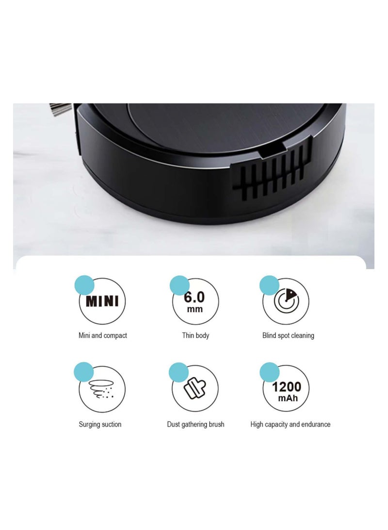 Robot Vacuum Cleaner, 3 in 1 Robot Vacuum Cordless USB Recha rgeable, Strong Suction & Low Noise, Electric Robotic Vacuum Cleaner with Mop for Hair Hard Floor Carpet(Black)