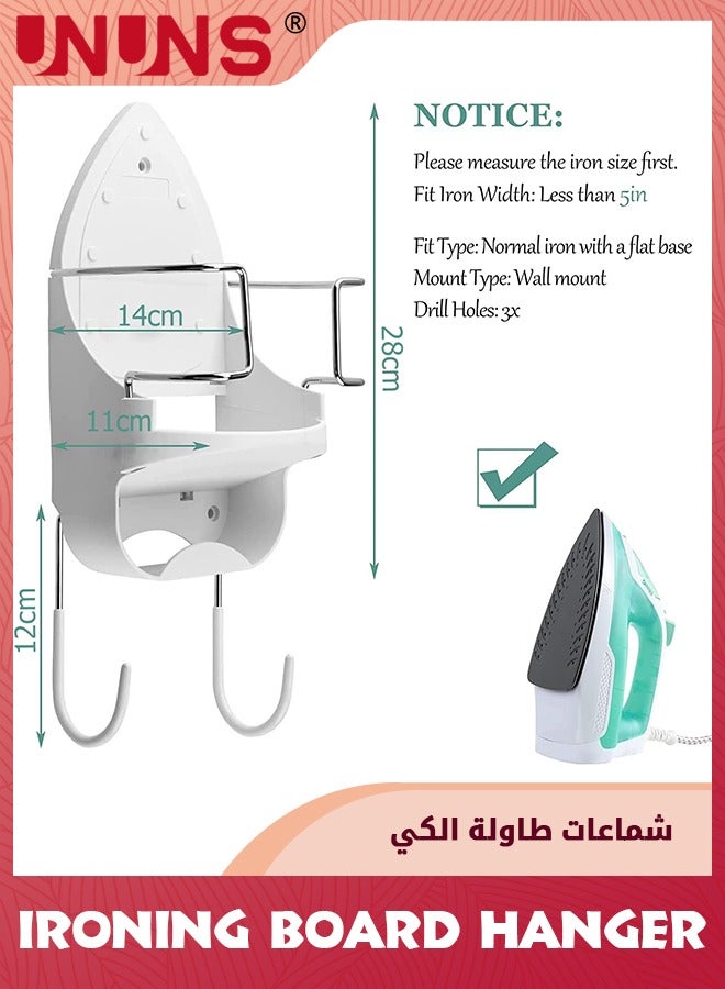 Ironing Board Hanger,15cm Width Ironing Board Wall Mount,Iron Board Hanger Wall Mount With Heat Resistant Iron Rack And Hooks,Ironing Board Rack For Home Bathroom Cabinet Laundry Room,White