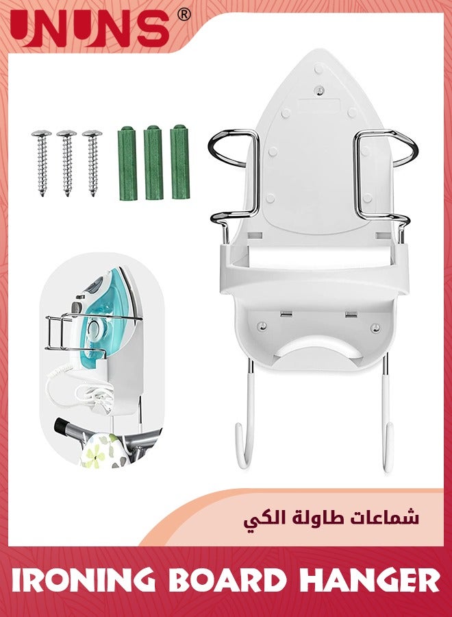 Ironing Board Hanger,15cm Width Ironing Board Wall Mount,Iron Board Hanger Wall Mount With Heat Resistant Iron Rack And Hooks,Ironing Board Rack For Home Bathroom Cabinet Laundry Room,White
