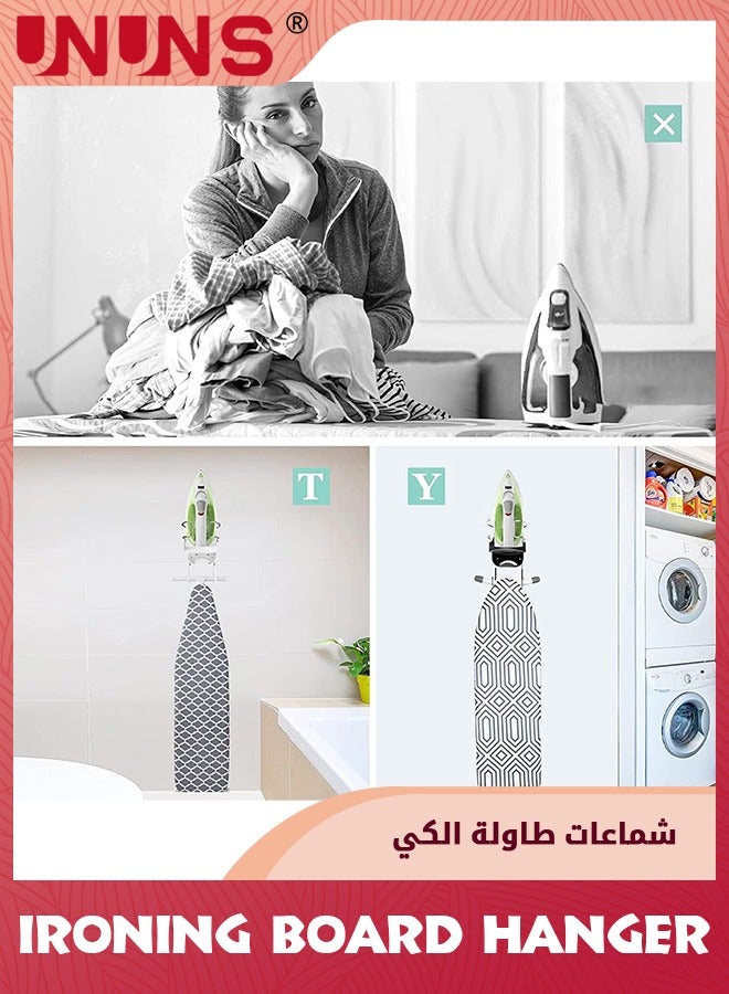 Ironing Board Hanger,15cm Width Ironing Board Wall Mount,Iron Board Hanger Wall Mount With Heat Resistant Iron Rack And Hooks,Ironing Board Rack For Home Bathroom Cabinet Laundry Room,White