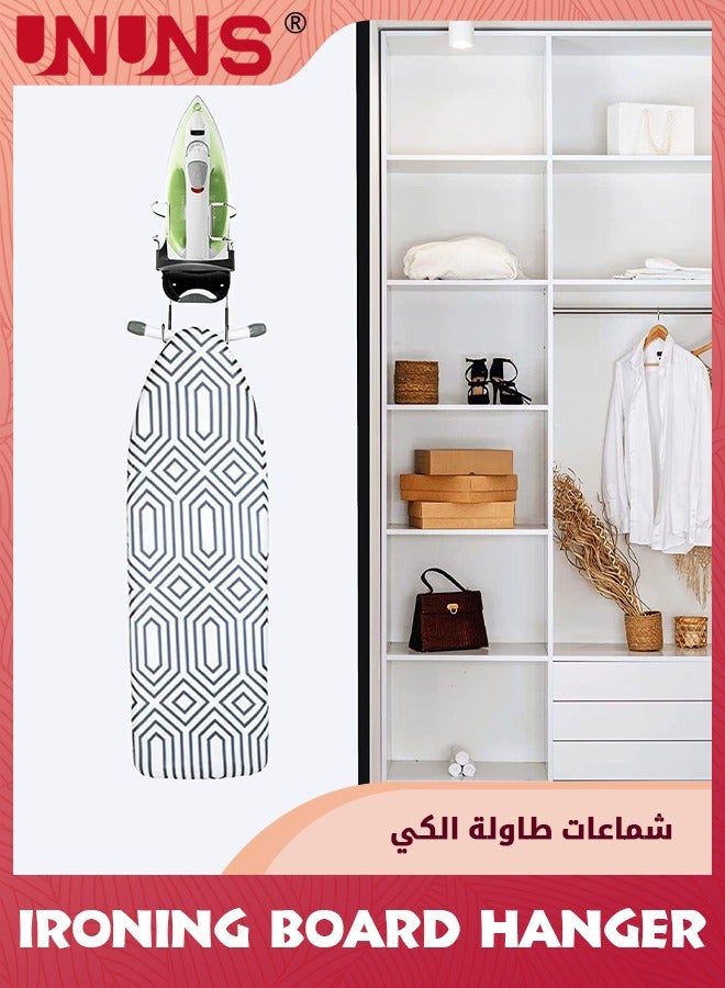 Ironing Board Hanger,15cm Width Ironing Board Wall Mount,Iron Board Hanger Wall Mount With Heat Resistant Iron Rack And Hooks,Ironing Board Rack For Home Bathroom Cabinet Laundry Room,White