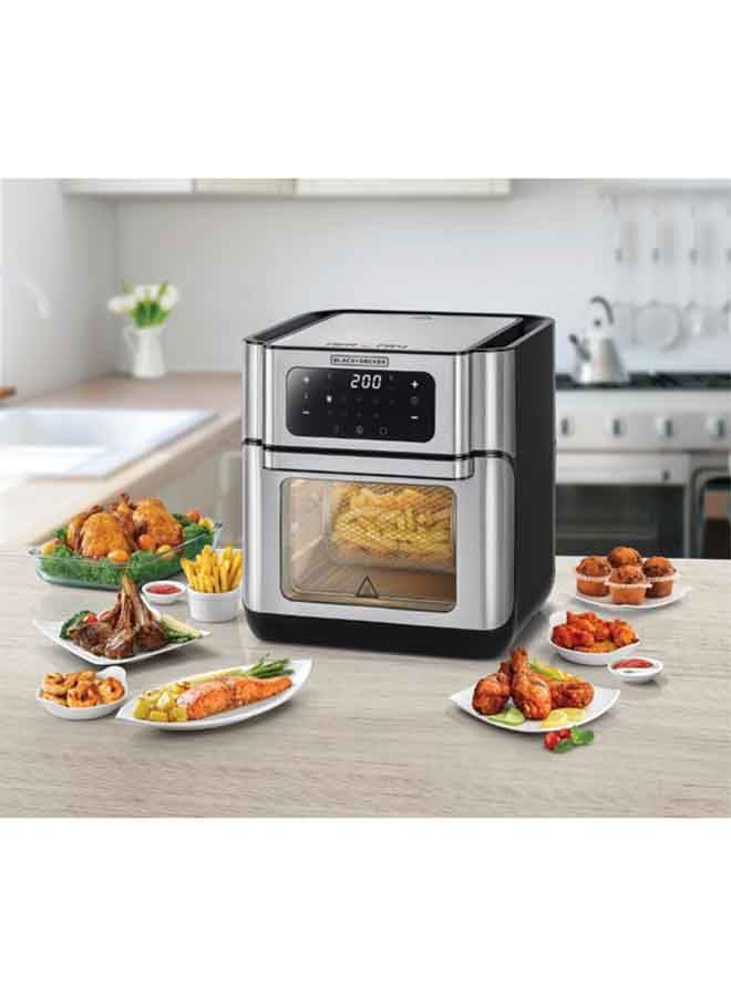 XL Digital Air Fryer Oven, 10 Presets 360° Rapid Air Convection Tech Temp-Time Control For Little/No-Oil Healthy Frying, Grilling, Roasting & Baking 12 L 1500 W AOF100-B5 Silver/Grey