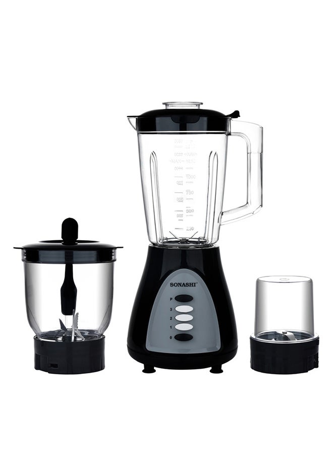 3 In 1 Blender, Grinder And Multi Chopper Mill - Unbreakable Blender Jar, Grinding Cup and Chopper Cup | Multifunction High-Speed Blender for Coffee Beans, Spices, Smoothies, Juice And Nuts 2 kg 500 W SB-160N Black