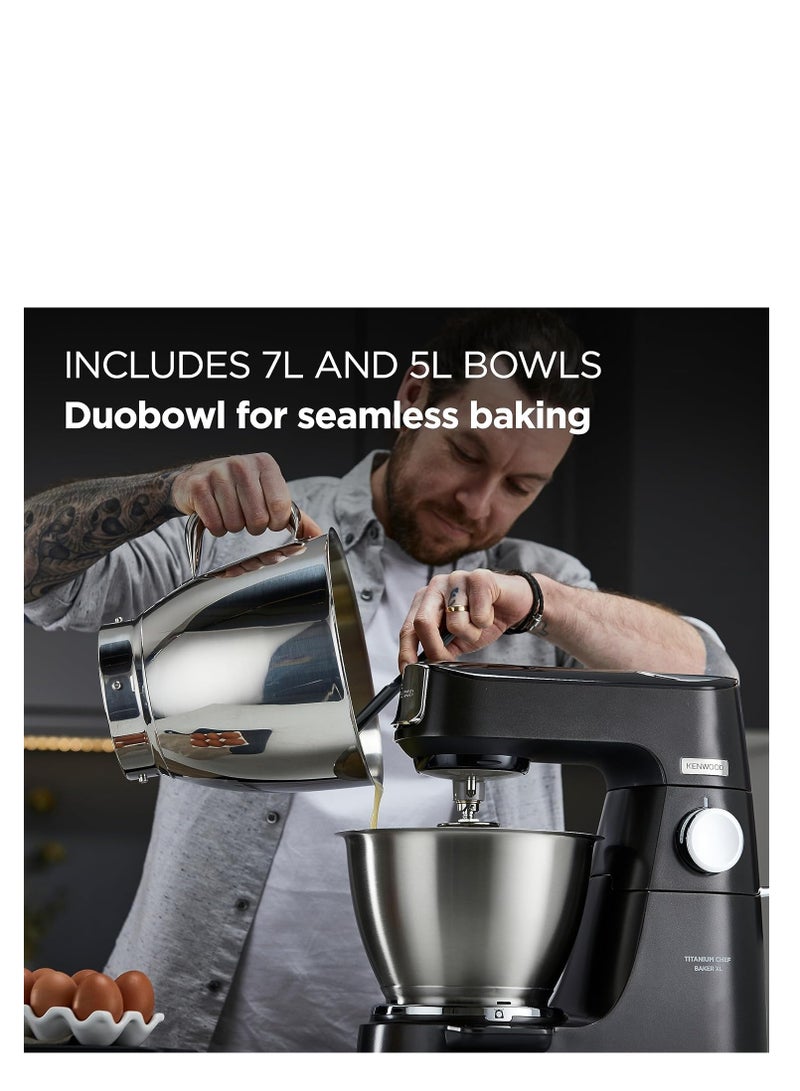 Stand Mixer Metal Body Kitchen Machine TITANIUM CHEF BAKER XL with Built-in Weighing Scale, DuoBowl (7L + 5L SS Bowl), K-Beater, Whisk, Dough Hook, Creaming Beater 1200 W KVL85.004BK BLACK