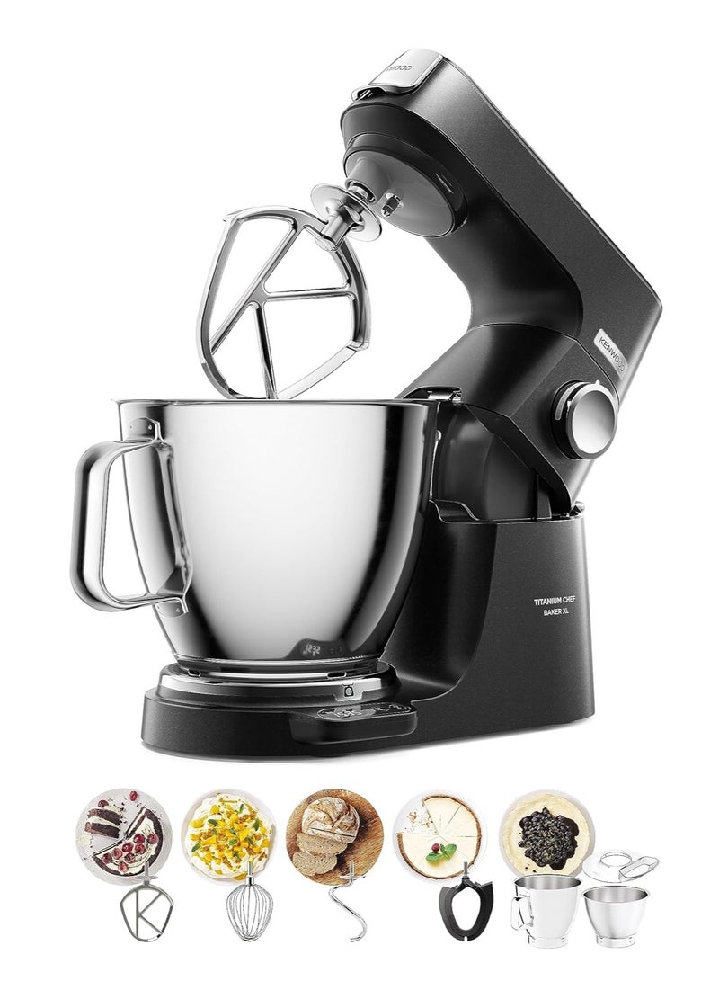 Stand Mixer Metal Body Kitchen Machine TITANIUM CHEF BAKER XL with Built-in Weighing Scale, DuoBowl (7L + 5L SS Bowl), K-Beater, Whisk, Dough Hook, Creaming Beater 1200 W KVL85.004BK BLACK