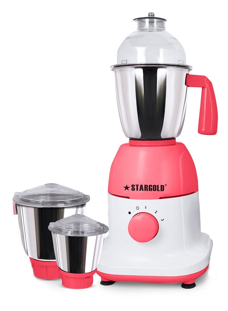 600 Watts Mixer Grinder with 3 Stainless Steel Liquidizing, Dry Grinding and Chutney Jar, Multi-Purpose Dry Wet Grinder for Masala, Spices, Nut Butters, Chutneys & More – Pink