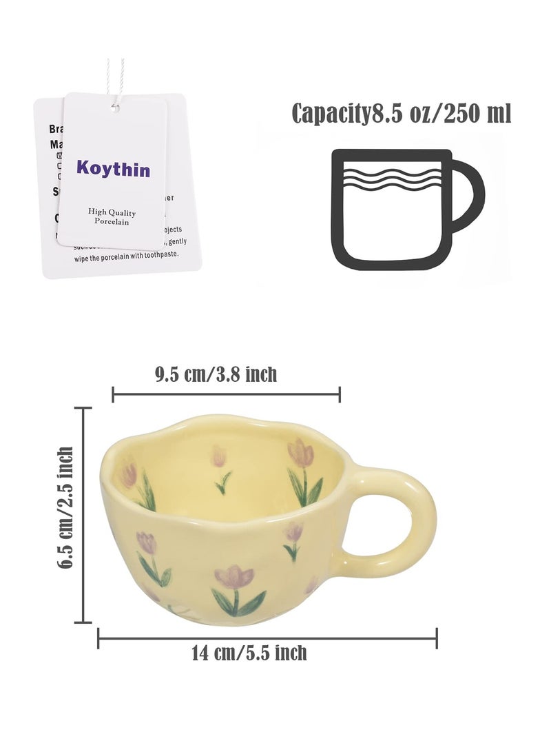 Ceramic Coffee Mug, Ceramic Coffee Cups with Handle, Creative Flower Cup for Office and Home, Dishwasher Safe, for Latte Tea Milk, 8.5 oz/250 ml
