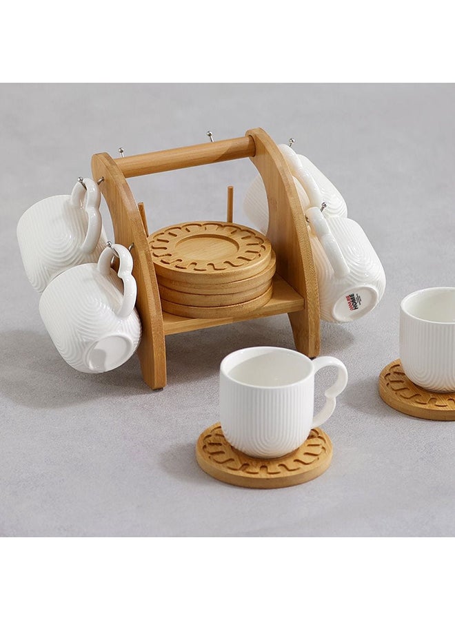 Princess 13 Piece Tea Set Porcelain Bamboo Elegant Tea Service Collection High Quality Tea Set For Home Kitchen & Dining Room L30.5xW20xH17cm White