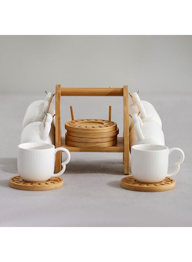 Princess 13 Piece Tea Set Porcelain Bamboo Elegant Tea Service Collection High Quality Tea Set For Home Kitchen & Dining Room L30.5xW20xH17cm White