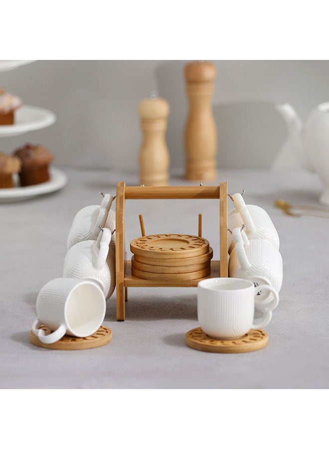 Princess 13 Piece Tea Set Porcelain Bamboo Elegant Tea Service Collection High Quality Tea Set For Home Kitchen & Dining Room L30.5xW20xH17cm White