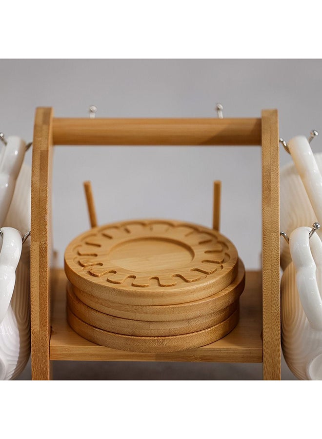 Princess 13 Piece Tea Set Porcelain Bamboo Elegant Tea Service Collection High Quality Tea Set For Home Kitchen & Dining Room L30.5xW20xH17cm White