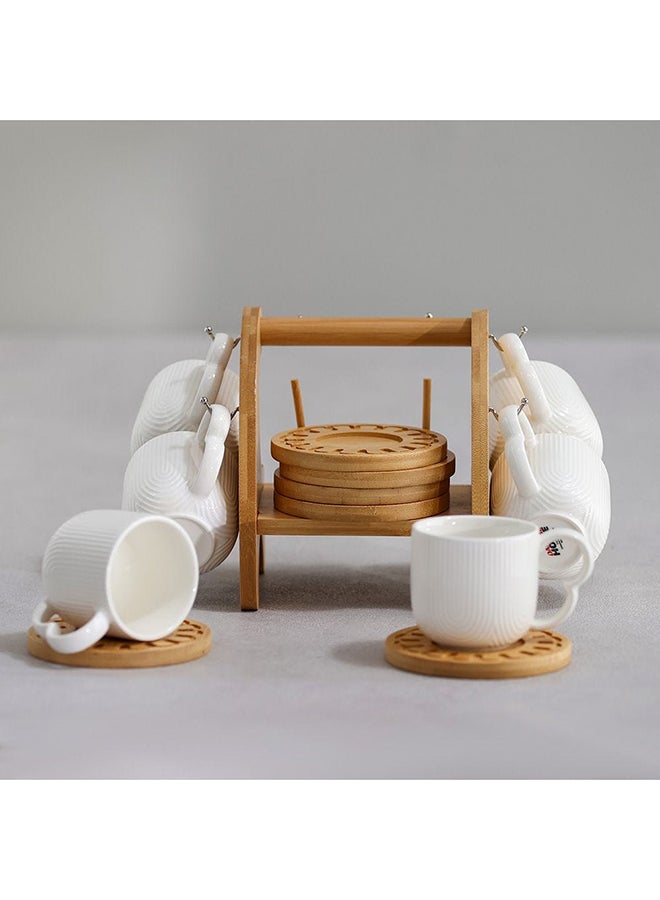 Princess 13 Piece Tea Set Porcelain Bamboo Elegant Tea Service Collection High Quality Tea Set For Home Kitchen & Dining Room L30.5xW20xH17cm White