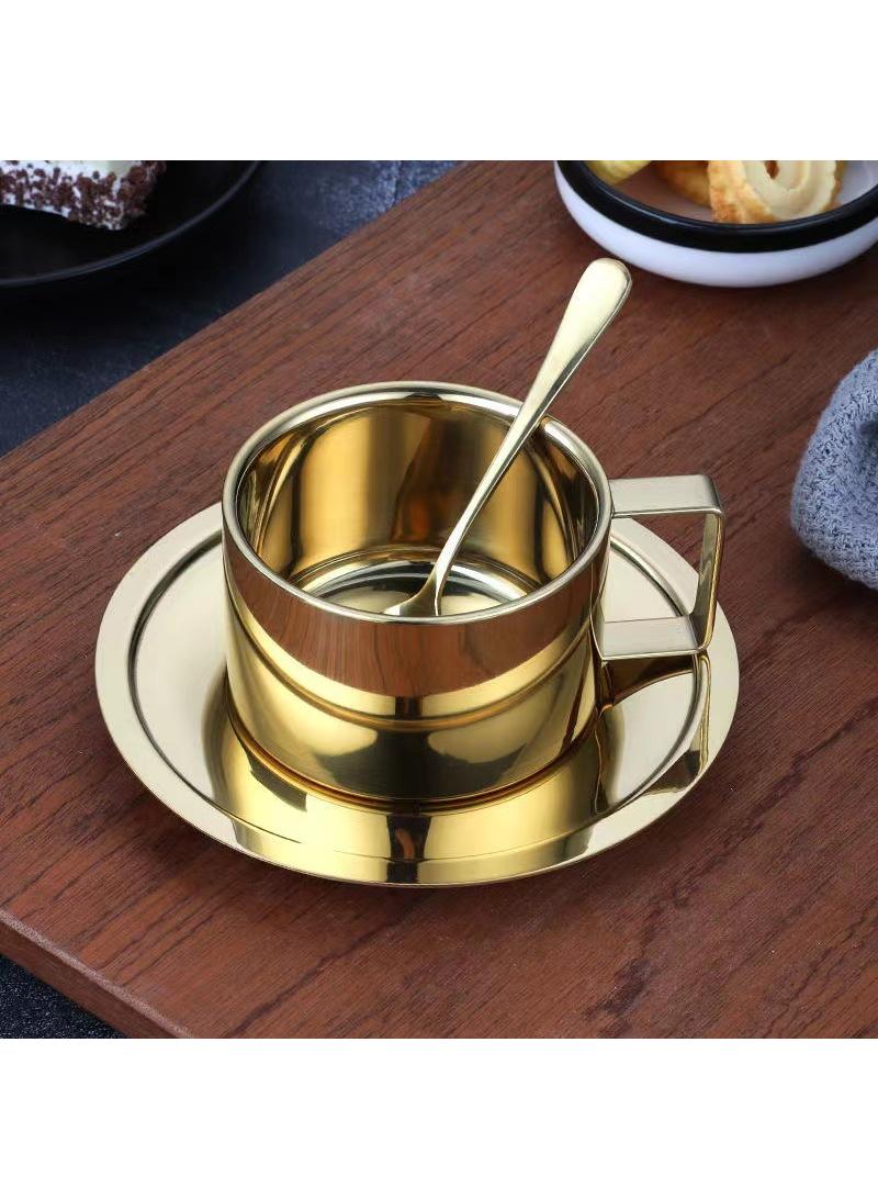 3-piece European-style Double-layer Low-dish Coffee Cup With Spoon