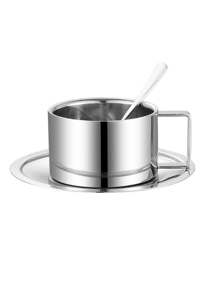 3-piece European-style Double-layer Low-dish Coffee Cup With Spoon