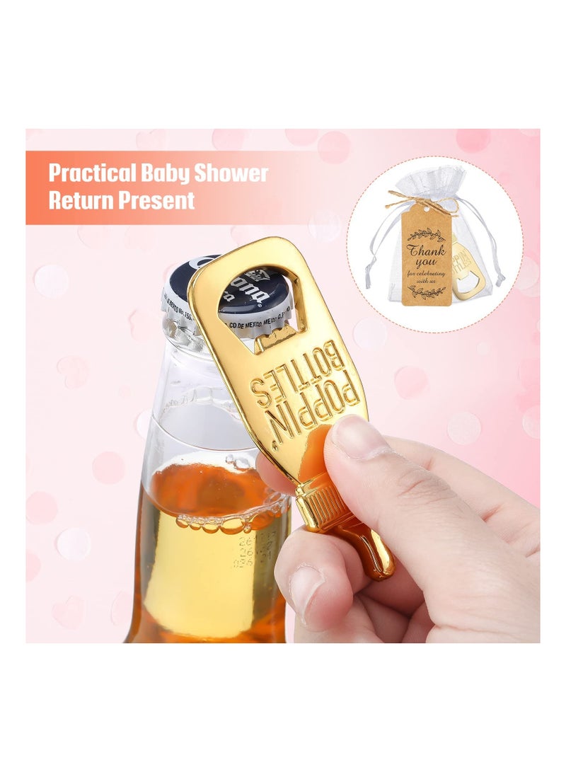 15 Pcs Baby Bottle Opener, Shower Favors, Cute Gold Shaped Opener with Organza Bags Thank You Tags, Return Gifts Party Souvenir