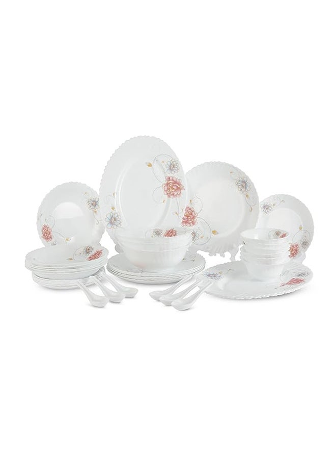 36-Piece Opalware Dinner Set Includes Oval Plate, Soup Plates, Dinner Plates, Flat Plates, Salad Bowls 38.0cm