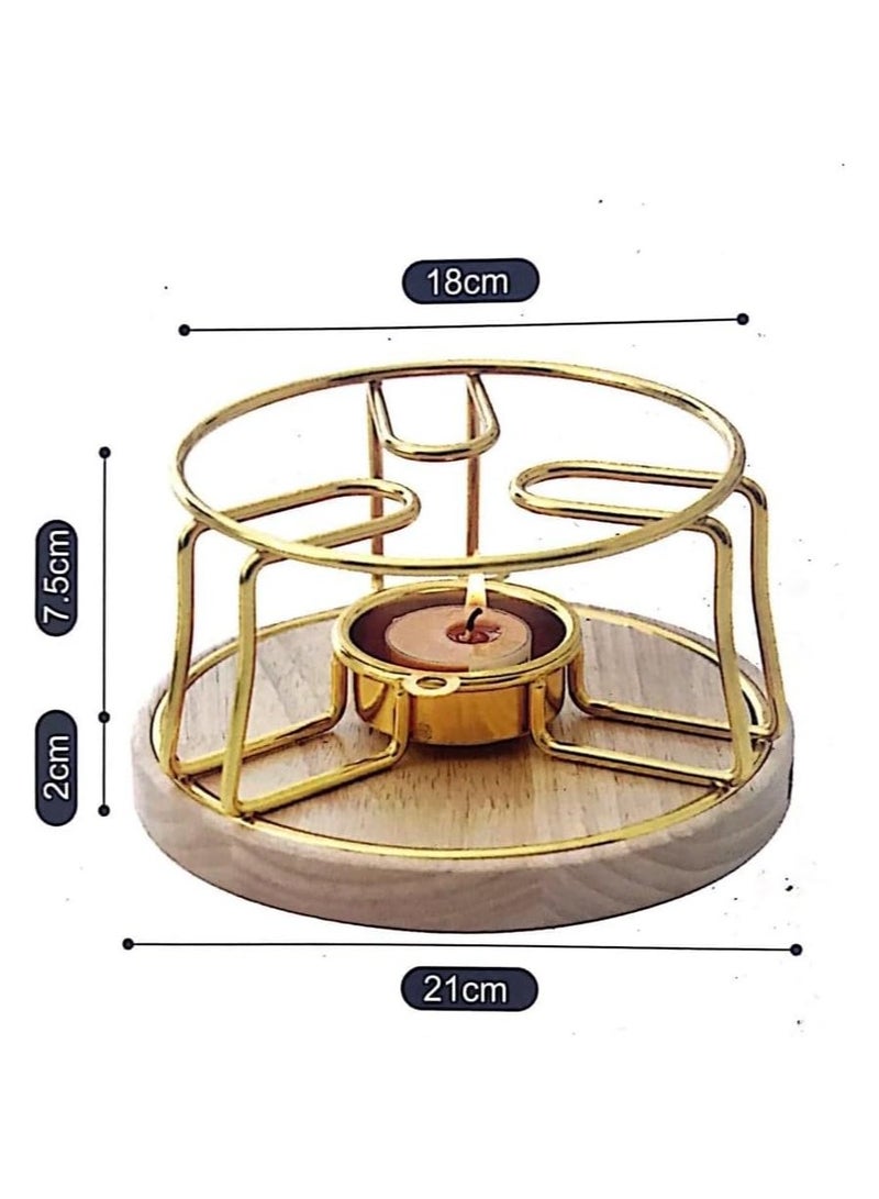 Rack Teapot Set Stainless Steel Lamp Holder Teapot Heating Furnace Accessories Holder Candle Holder Round Tea Warmer Wax Heater with 1500 ml Borosilicate Glass Teapot - Gold Rack