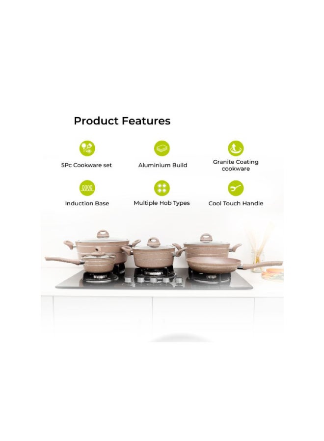 9-Piece Smart Forged Aluminum Cookware Set Beige 30X12.8cm