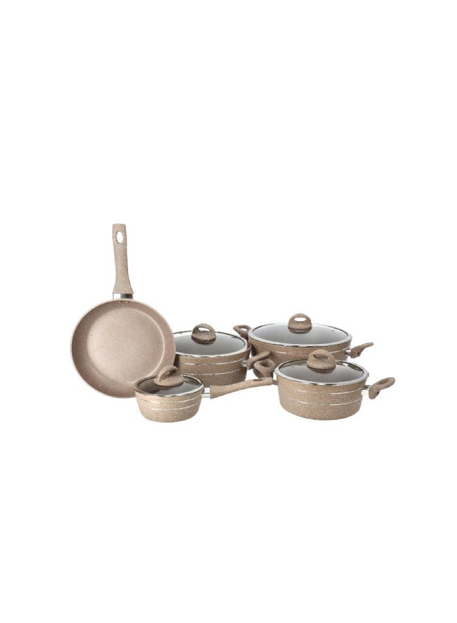 9-Piece Smart Forged Aluminum Cookware Set Beige 30X12.8cm