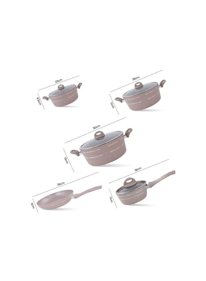 9-Piece Smart Forged Aluminum Cookware Set Beige 30X12.8cm