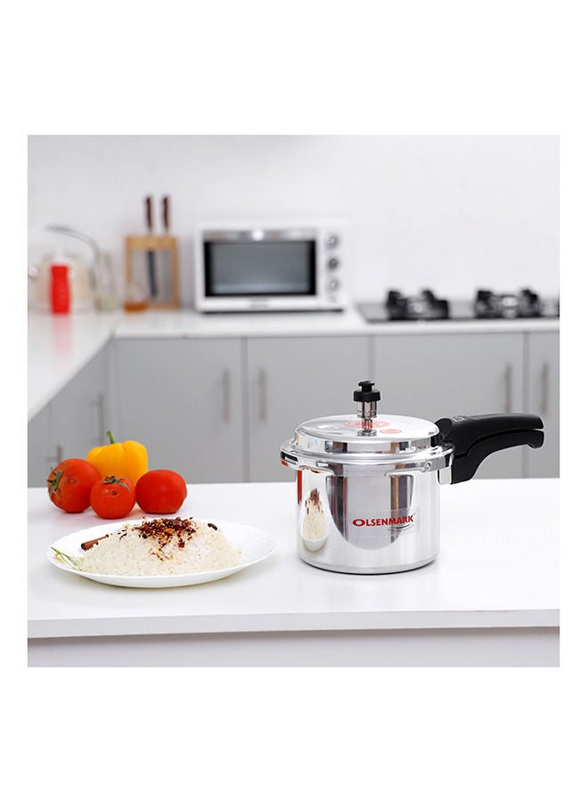 5000ml Aluminium Pressure Cooker, 5L - High Quality Vent Valve - Anti Bulging Base - Heat Resistant Handle Silver