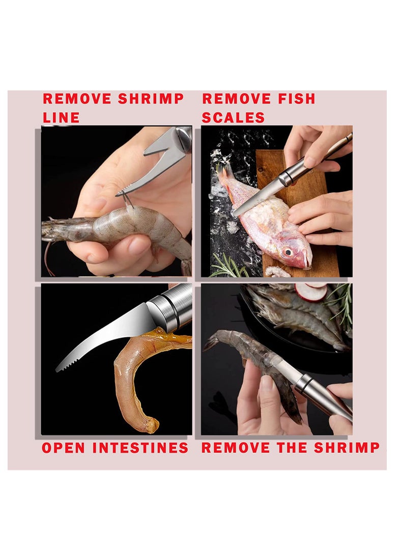 Shrimp Line Fish Maw Knife, 5 in 1 Multifunctional Stainless Steel Shrimp Peeler and Deveiner Tool, Fish Scaler Remover, Double-headed Multipurpose Shrimp Cleaner Knife for Home Kitchen, 6 Pcs