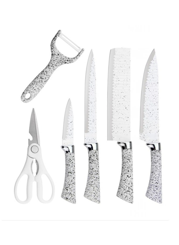 6 Pieces Knife Set with Dotted Handles, Stainless Steel, Non-Stick Blades, Including Peeler and Scissor, Kitchen Cutlery Knives Set, Utensil Sets for Daily Use with Gift Box